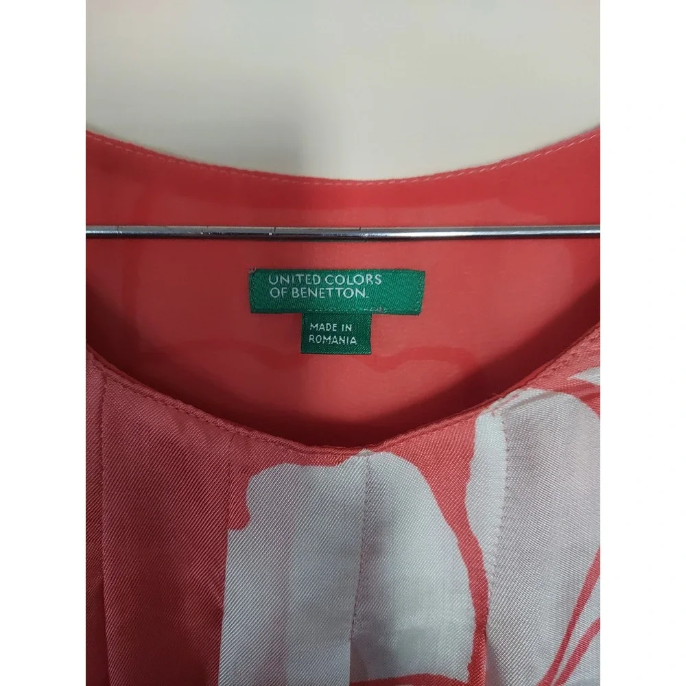 United Colors of  Benetton Womens Dress‎ Size XS 100% Silk Coral Pink Floral